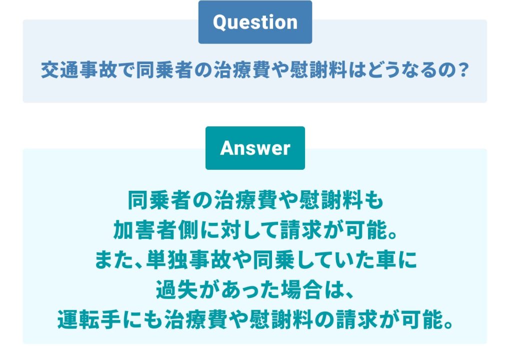 交通事故の同乗者の治療費や慰謝料はどうなる？