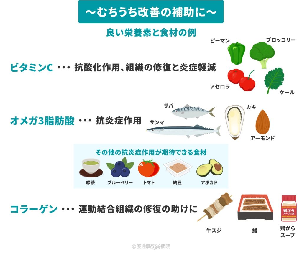 むちうち改善の補助になる栄養素と食材の例